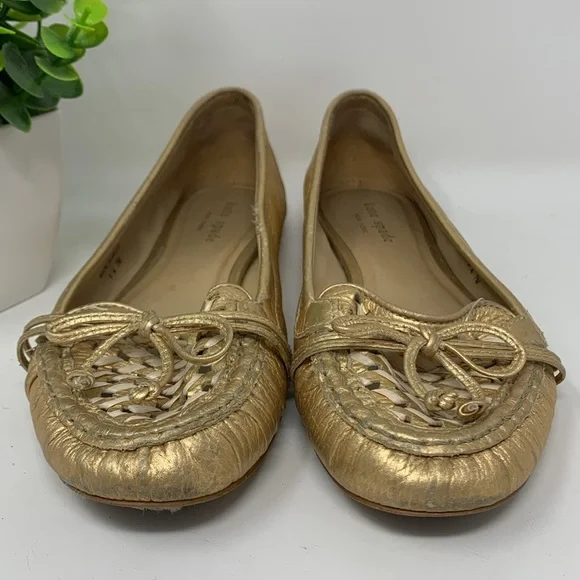 Kate Spade Gold Woven Loafers Size 7 - Picture 3 of 16